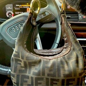 Fendi Brown/Black Monogram Shoulder Hobo with Ring Handles